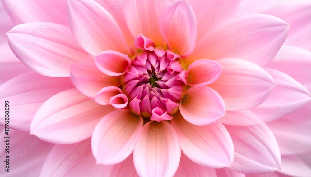 Fototapeta premium Macro shot of a delicate pink flower with intricate layers of petals forming a beautiful, symmetrical pattern