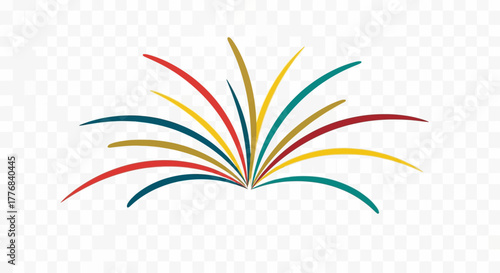 Abstract colorful curved lines radiating from a central point.