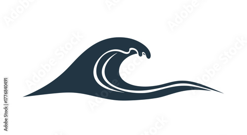 Stylized dark blue wave with white accents.