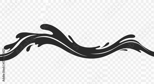 Black abstract liquid splash wave with white highlights.
