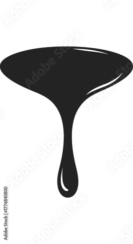 Black liquid dripping from a wide surface.