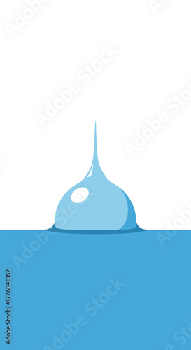 Blue liquid droplet forming a peak and splashing into a larger body of water.