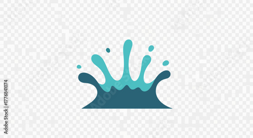 Blue water splash with droplets and waves.