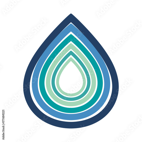 Concentric abstract shapes form a stylized water drop.