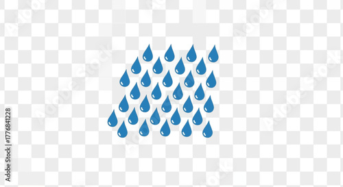 Blue water drops falling in a pattern.