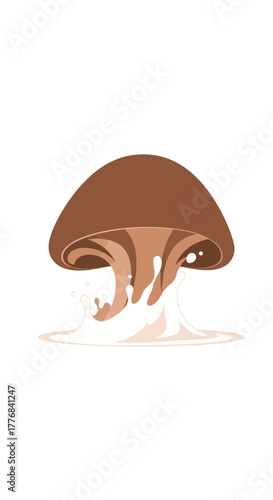 Brown mushroom cap with liquid splashing from its stem.