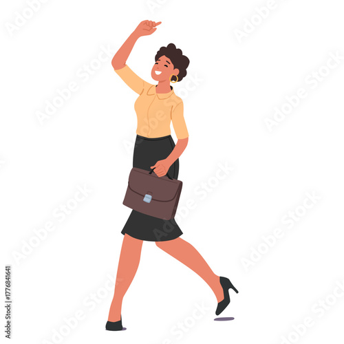 Elegant businesswoman cartoon character dancing celebrating business success and feeling happy
