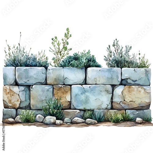 watercolor vector of Wailing Wall, isolated on a white background.