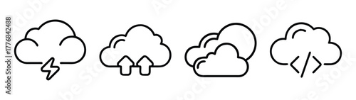 Cloud computing services icons vector illustration set for storage and data management solutions