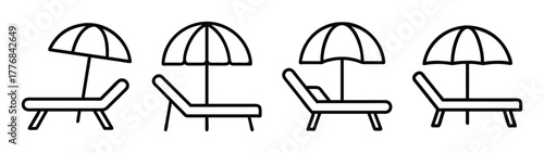 Beach chair and umbrella vector illustration summer vacation relax holiday outdoor design element icon set