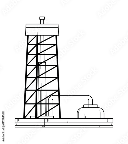 Black-and-white oil rog tower facilities