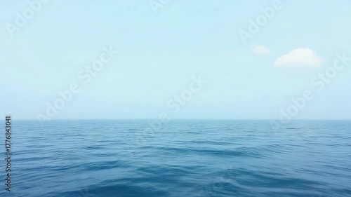 An expansive seascape of boundless horizon, calm waters meeting the vast, serene sky. Capturing a sense of tranquility and limitless exploration. 
