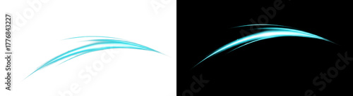 Blue abstract light streaks forming dynamic, curved shapes against a black backdrop.