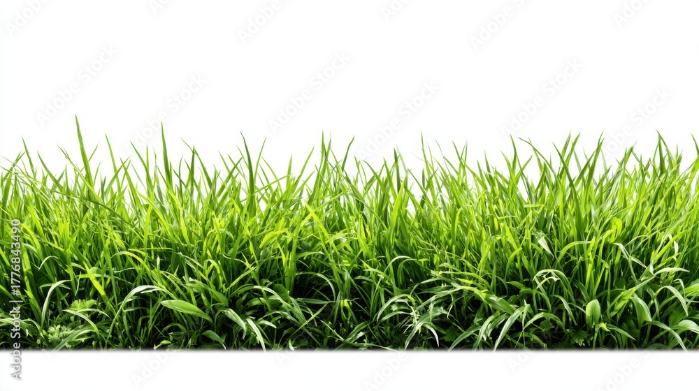 Obraz premium Fresh green grass dances lightly in the gentle breeze under a clear blue sky.