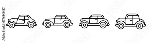 Vintage classic car vector illustration set for transportation design and automotive graphics use