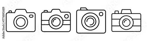 Camera outline vector set photography equipment digital cameras retro vintage photo device drawing 90s