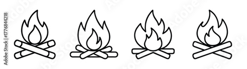 Campfire drawing vector illustration collection of bonfire flame design for camping and outdoor fire