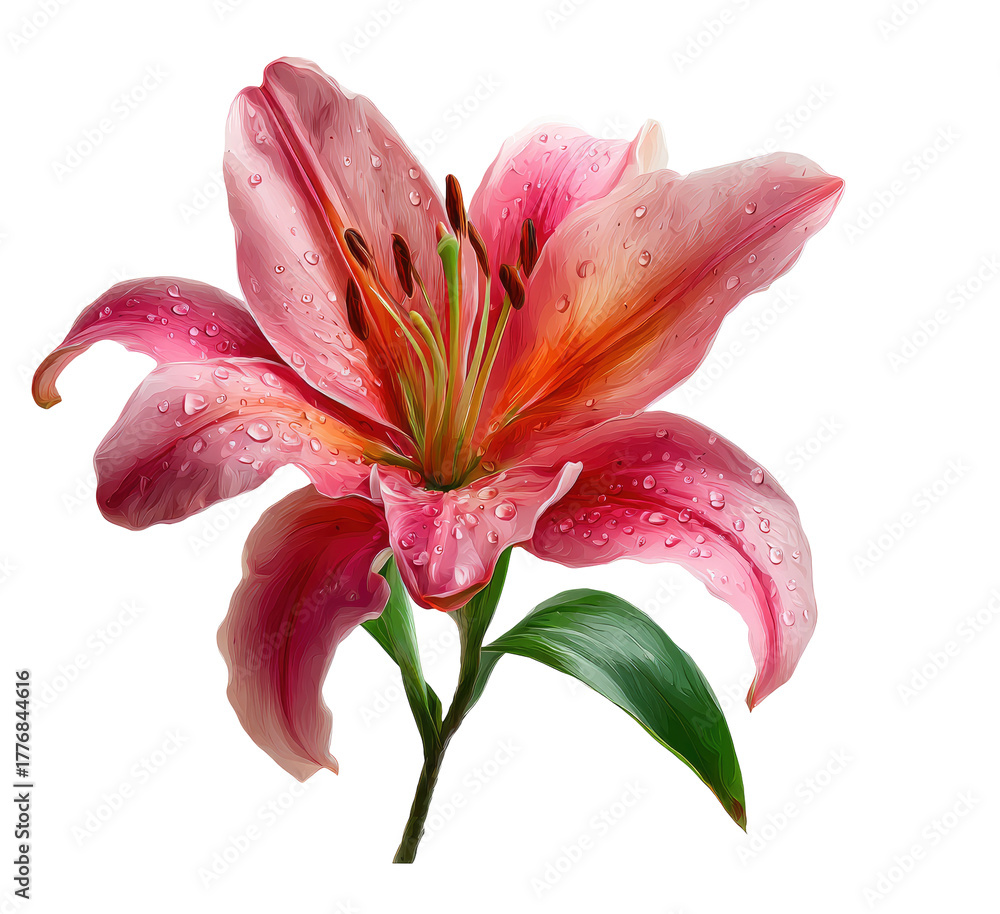 Naklejka premium Close-up of a vibrant pink and orange lily