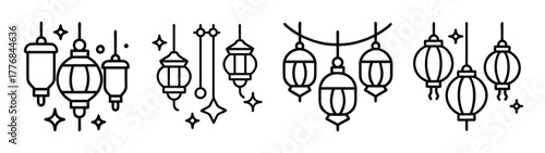 Hanging lanterns vector illustration for ramadan kareem eid al fitr mubarak celebration design