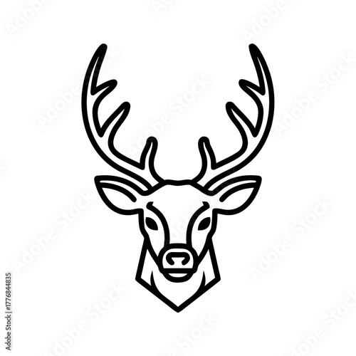 Stunning Minimalist Line Art Illustration of a Majestic Stag's Head, Showcasing Antlers and Regal Profile in a Clean, Modern Design