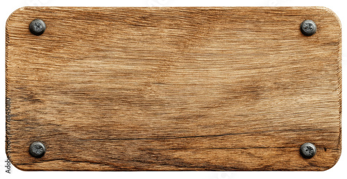 Rectangular wooden sign, light brown tones, wood grain visible, two dark metal screws