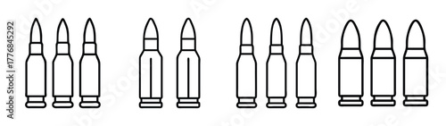 Vector illustration of ammunition cartridges bullets for firearms and shooting sports equipment