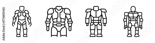 Illustration of futuristic robot suits armor design concept art sci fi character creation design sheet