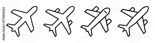 Airplane vector illustration set for travel and transportation design, flying airplane drawing vector