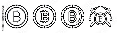 Bitcoin cryptocurrency mining vector icon set digital currency blockchain technology finance market asset