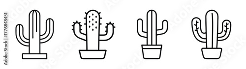 Vector illustration of various potted cactus plants for desert flora and home decor design needs