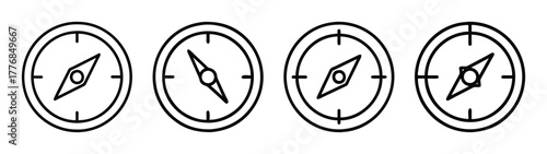 Compass vector image with four compasses showing different directions for navigation use