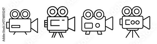 Vintage movie camera vector illustration, old film camera icon, retro cinema camera drawing, film making equipment
