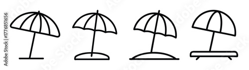 Beach umbrella vector illustration: summer vacation parasol, sunshade drawing and design elements with line art style