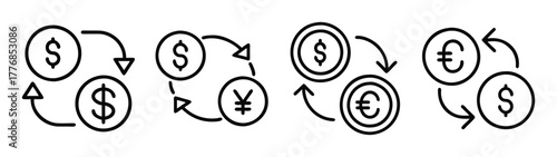 Currency exchange dollar euro yen conversion rates financial transactions money transfer vector art
