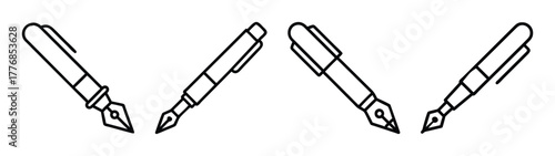 Vector illustration of fountain pens writing instruments drawing tools stationery supplies line art