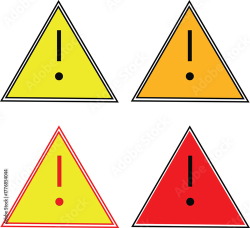 Set of warning sign icons triangle shape with exclamation mark vector design element isolated on white background