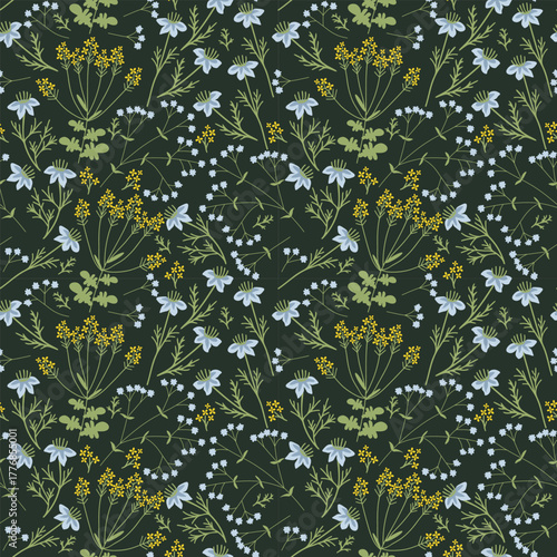Seamless blue and yellow flowers pattern