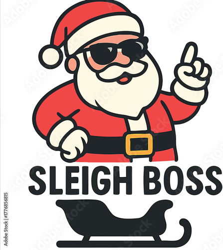 Santa Claus cool sleigh boss character with sunglasses and red costume vector illustration