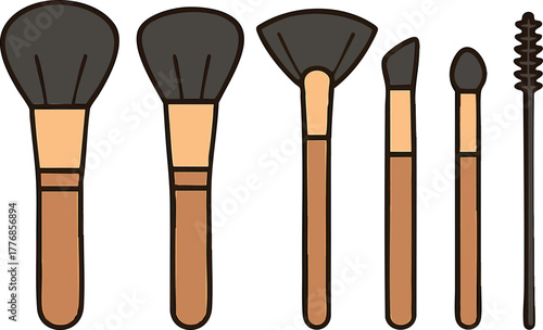 Makeup brushes set with different shapes and sizes for cosmetic application and beauty routines vector illustration