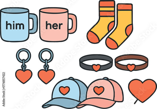 Couples gift set with him and her mugs heart earrings socks caps and bracelets perfect for romantic occasions