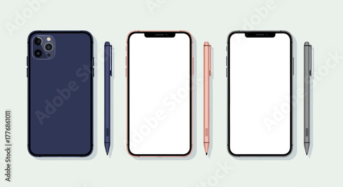 Creative Smartphone Display with Stylus Pens and a Colorful Aesthetic Arrangement