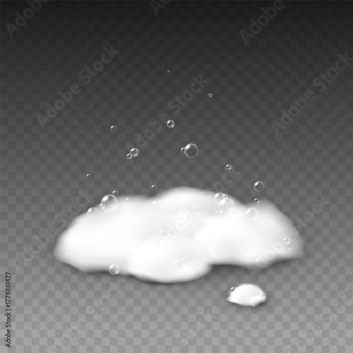 Foam effect isolated on transparent background. Soap, gel or shampoo bubbles texture. Vector white soapy pattern