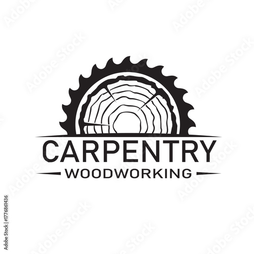 black woodworking carpentry emblem isolated on white background