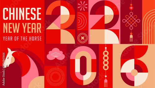 Modern geometric banner for Chinese New Year 2026 - Year of the Horse