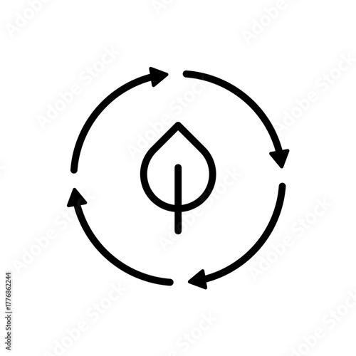 Outline eco circle leaf green energy line art icon
