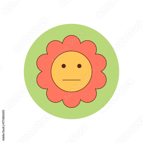 Groovy retro flower sticker with happy cartoon face in yellow creates a cute seal for any package. Smiley and playful, the groovy element adds y2k charm to modern packaging.