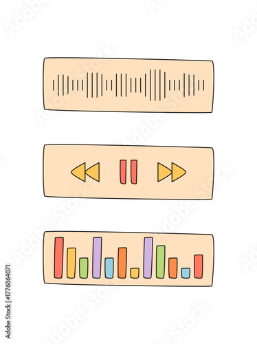 Groovy y2k retro music player icon in rectangle with colorful flat design. Audio and sound ui brings a groovy element as a trendy player for modern and vintage applications, creative colorful look.