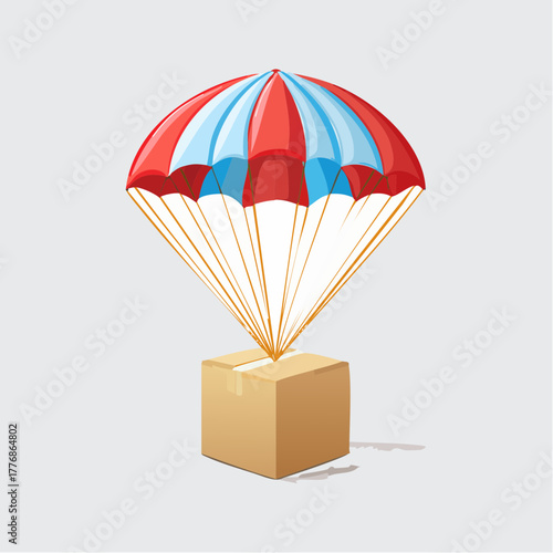 Cardboard box drop shipping and ecommerce concept with parachute for delivery