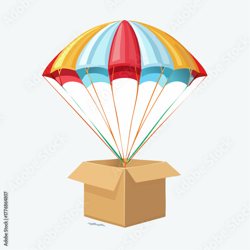 Cardboard box drop shipping and ecommerce concept with parachute for delivery