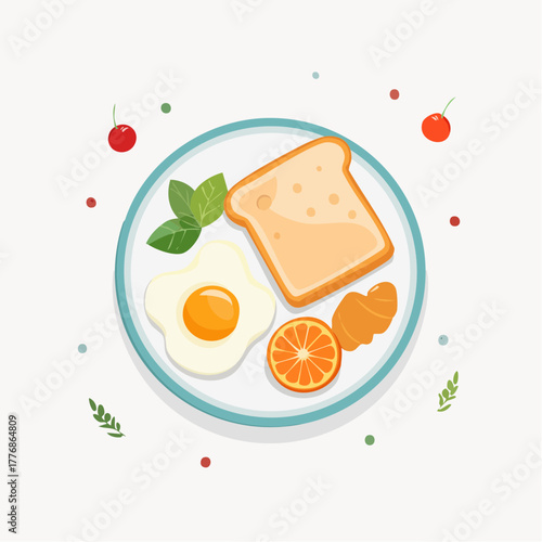 Breakfast plate with eggs, toast, and oranges
